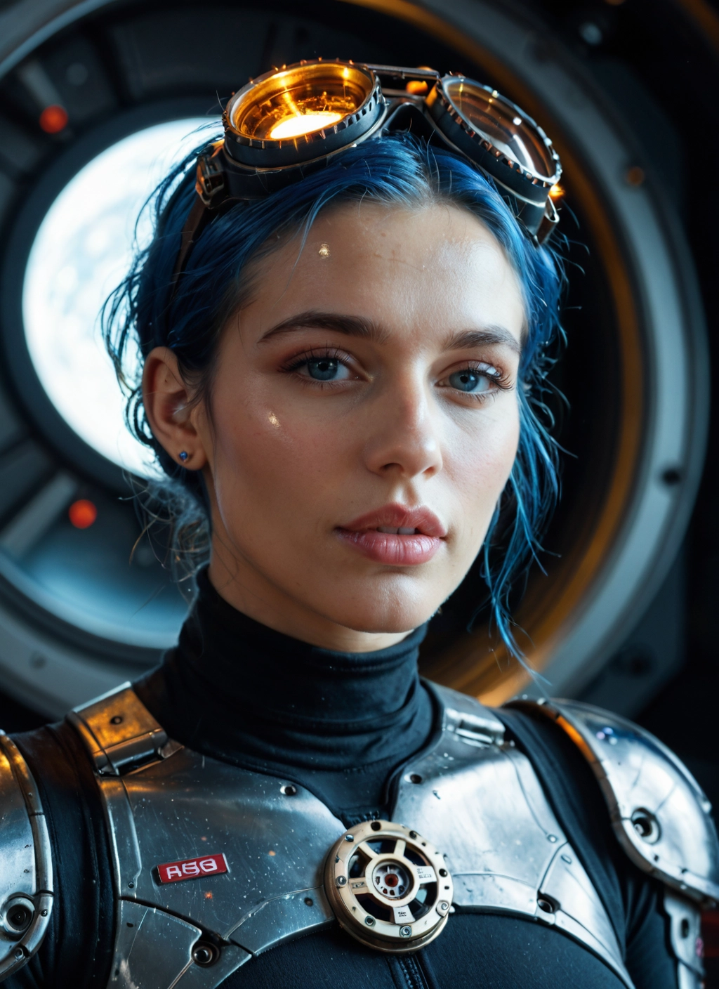 1girl, solo, goggles, goggles on head, blue hair, blue eyes · Yamete.gg