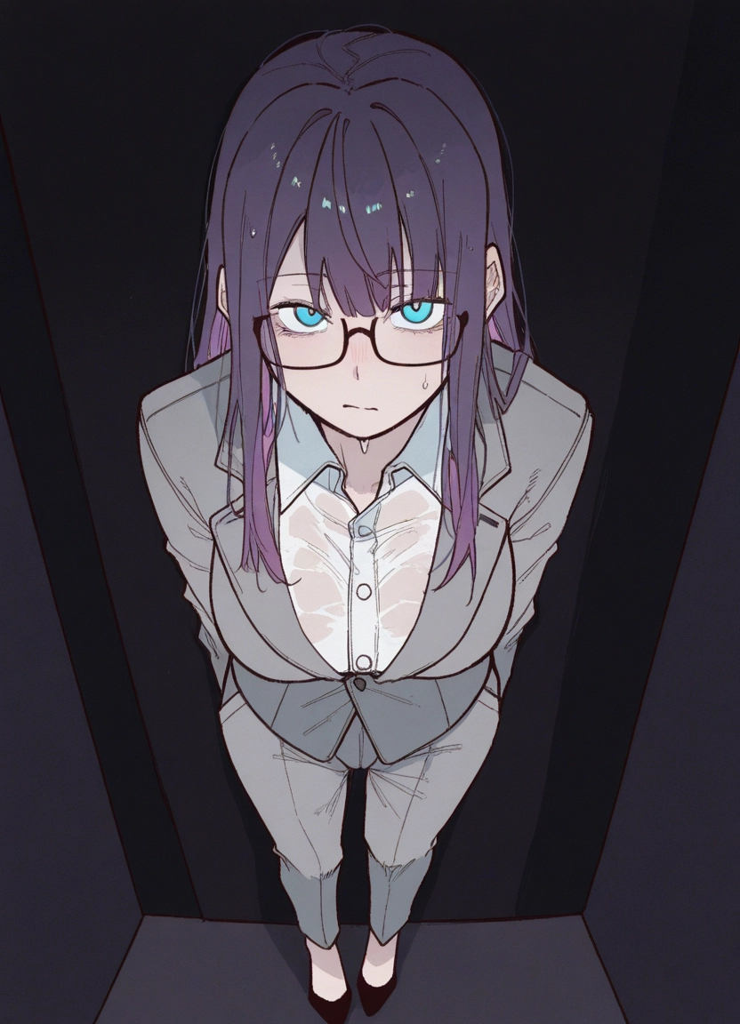 1girl, glasses, solo, wet, wet clothes, breasts · Yamete.gg
