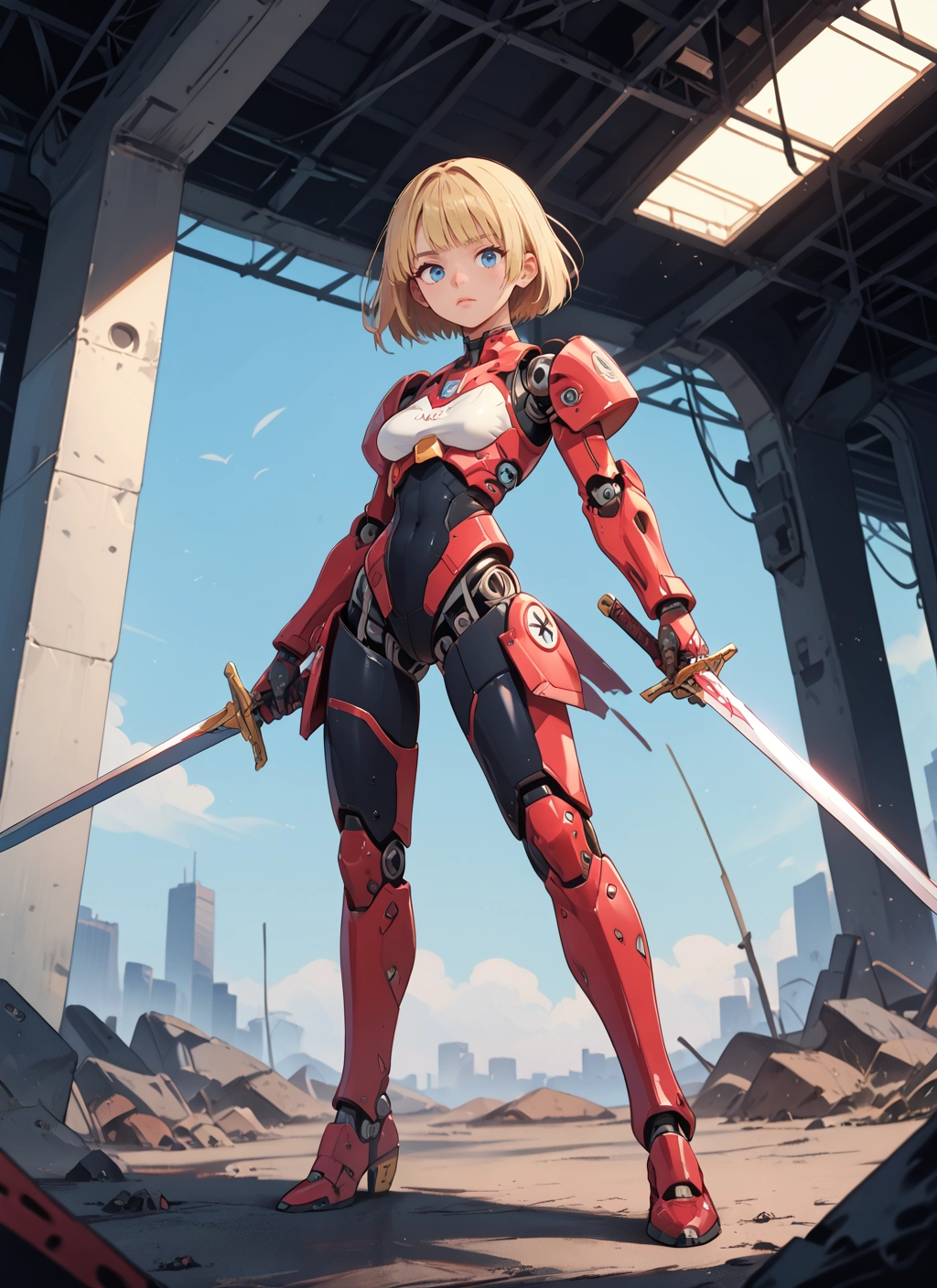 1girl, weapon, sword, solo, blue eyes, blonde hair · Yamete.gg