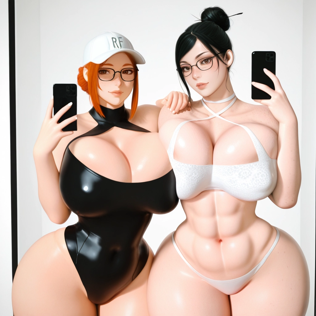 breasts, multiple girls, 2girls, selfie, freckles, glasses · Yamete.gg