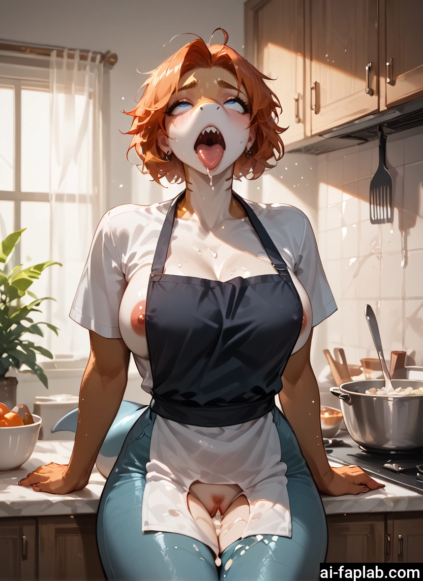 furry, 1girl, breasts, solo, apron, teeth · Yamete.gg