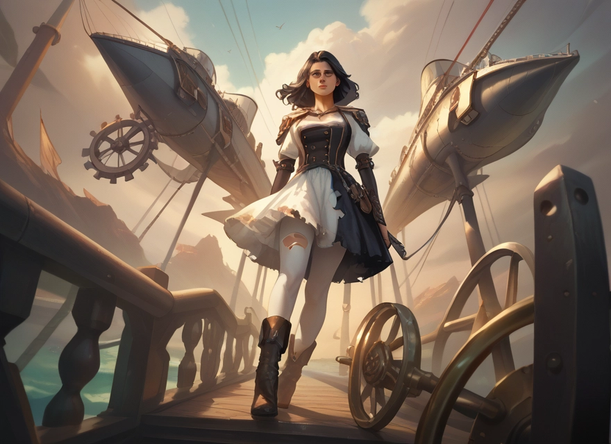 1girl, boots, solo, white legwear, black hair, sky · Yamete.gg