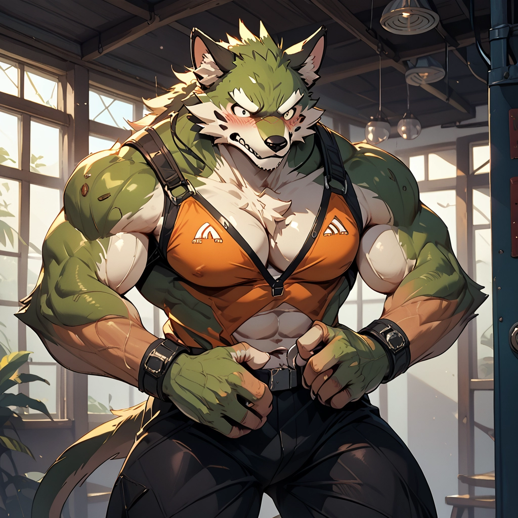 bara, furry, muscular, muscular male, solo, pectorals