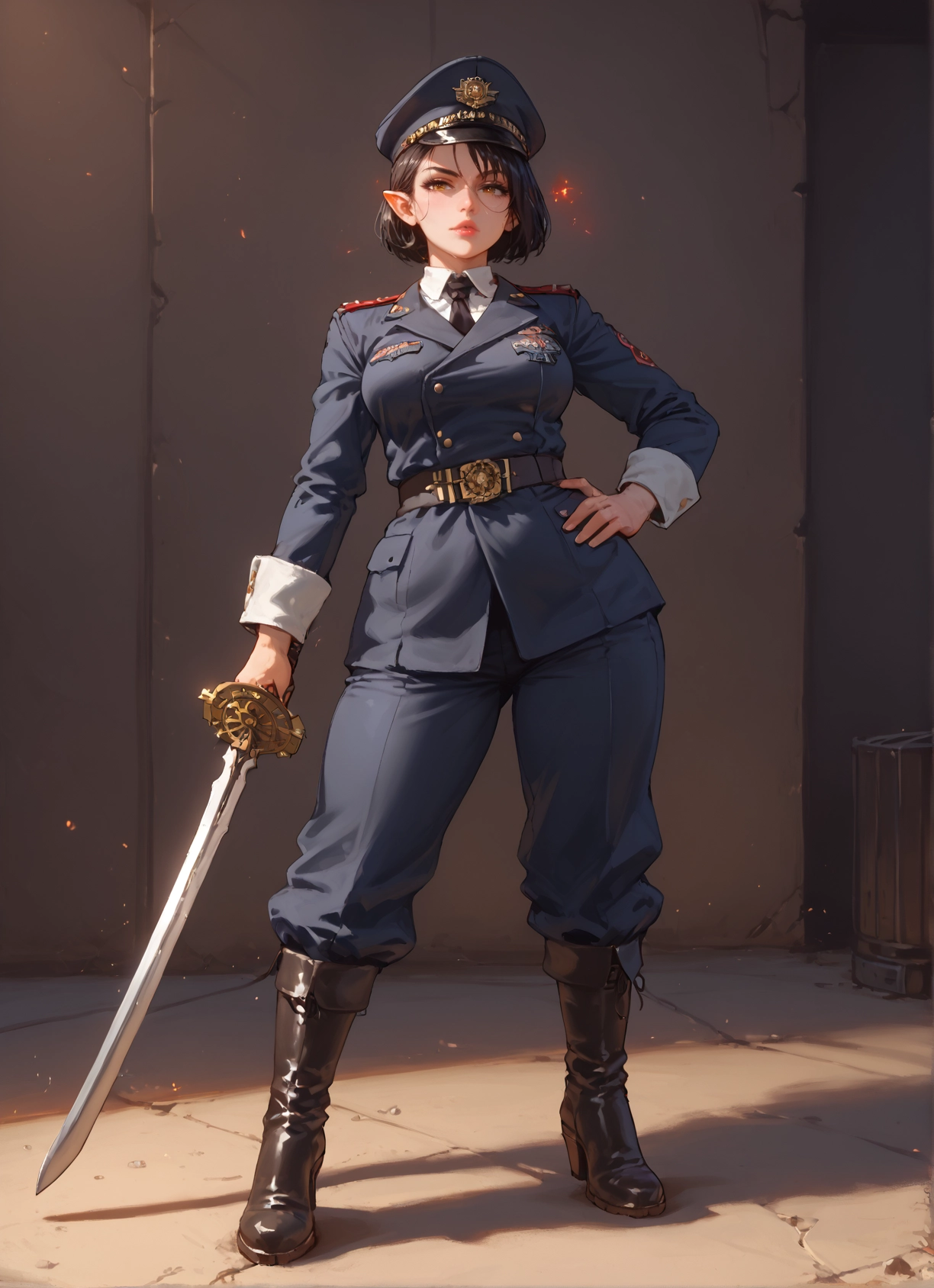 1girl, weapon, sword, uniform, solo, boots · Yamete.gg