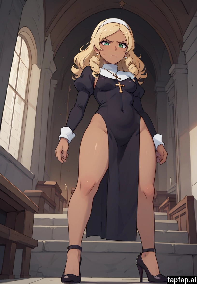 1girl, solo, blonde hair, high heels, breasts, nun · Yamete.gg