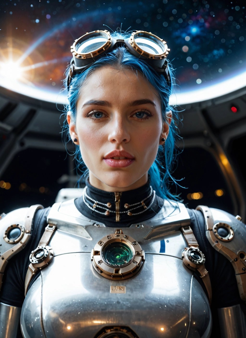 1girl, solo, goggles, goggles on head, blue eyes, blue hair · Yamete.gg