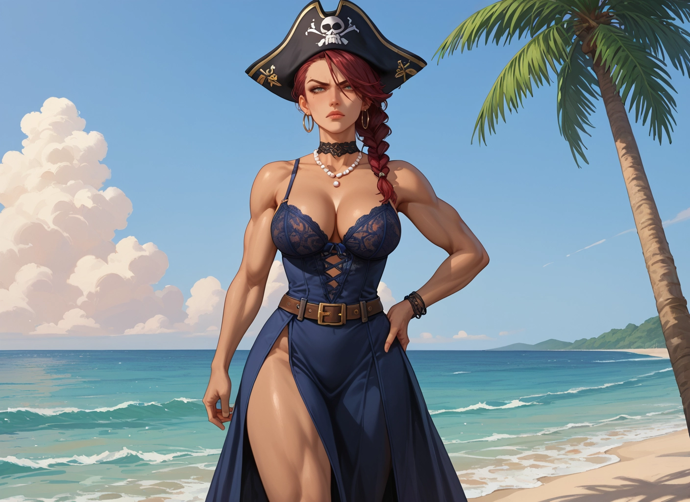 1girl, breasts, jewelry, hat, earrings, beach · Yamete.gg