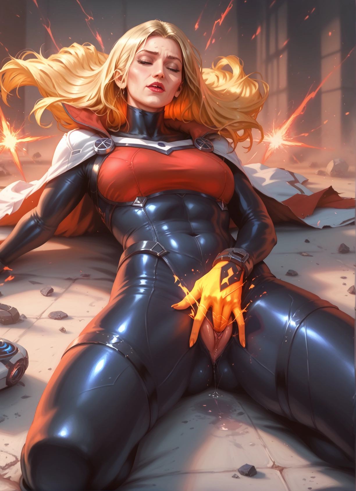 1girl, blonde hair, solo, bodysuit, pussy, breasts · Yamete.gg