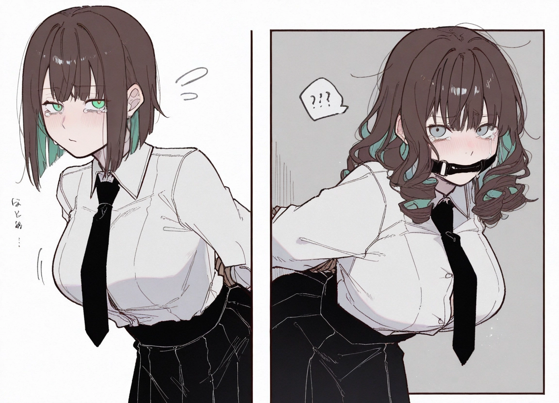 1girl, breasts, necktie, skirt, shirt, large breasts