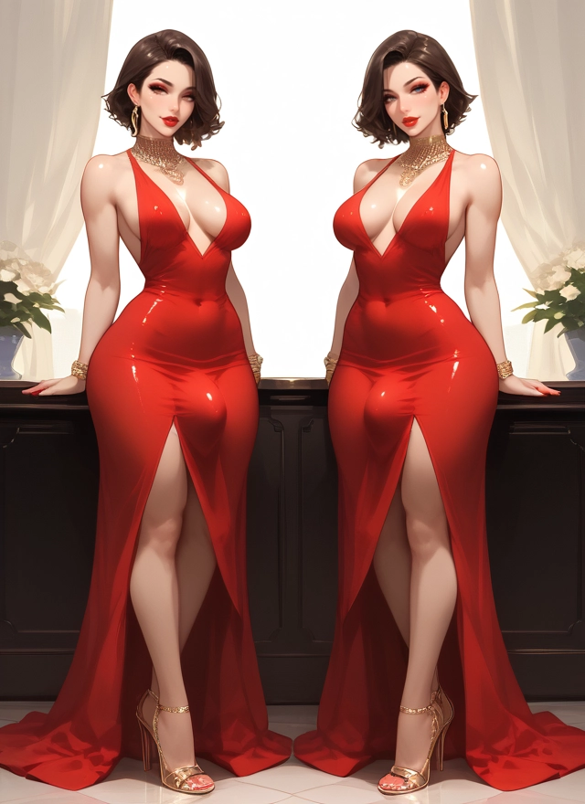 futanari, breasts, dress, jewelry, earrings, high heels · Yamete.gg