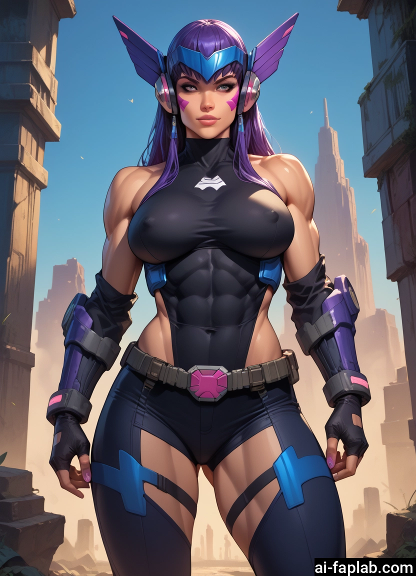 1girl, breasts, solo, purple hair, gloves, muscular · Yamete.gg