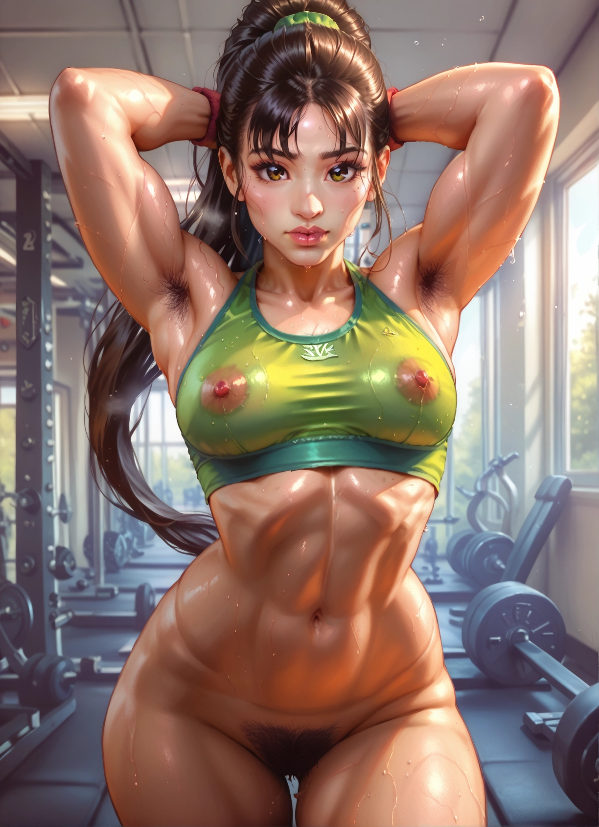 1girl, pubic hair, solo, female pubic hair, armpit hair, breasts · Yamete.gg