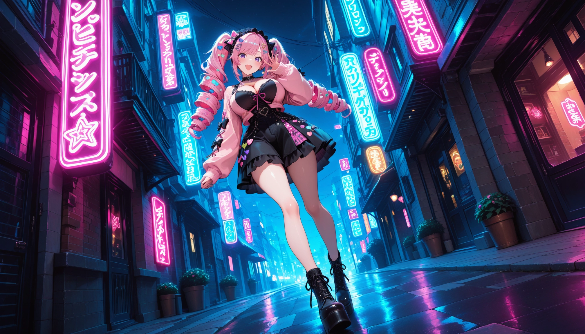 1girl, breasts, drill hair, solo, pink hair, twin drills · Yamete.gg