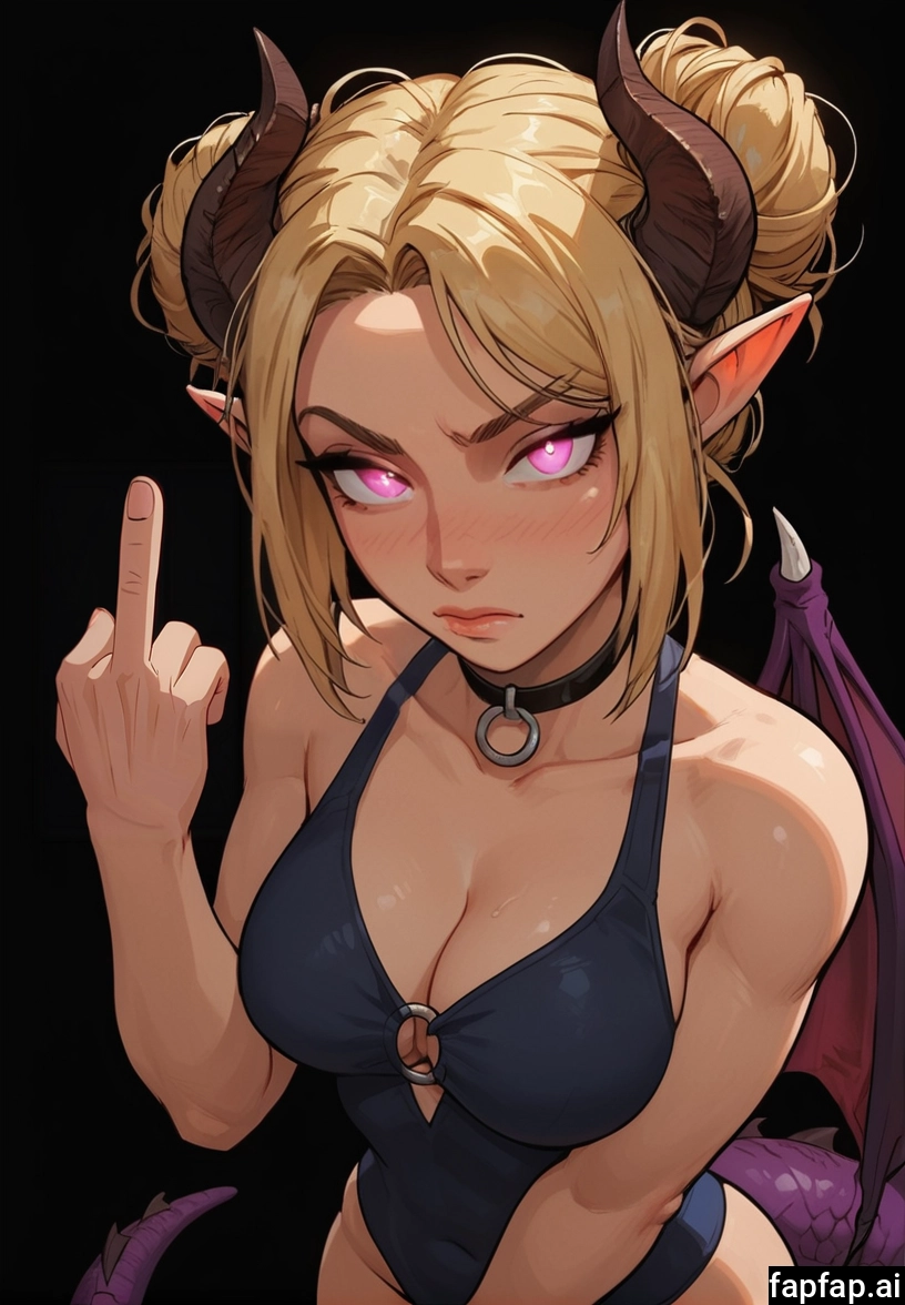 1girl, breasts, solo, horns, tail, pointy ears
