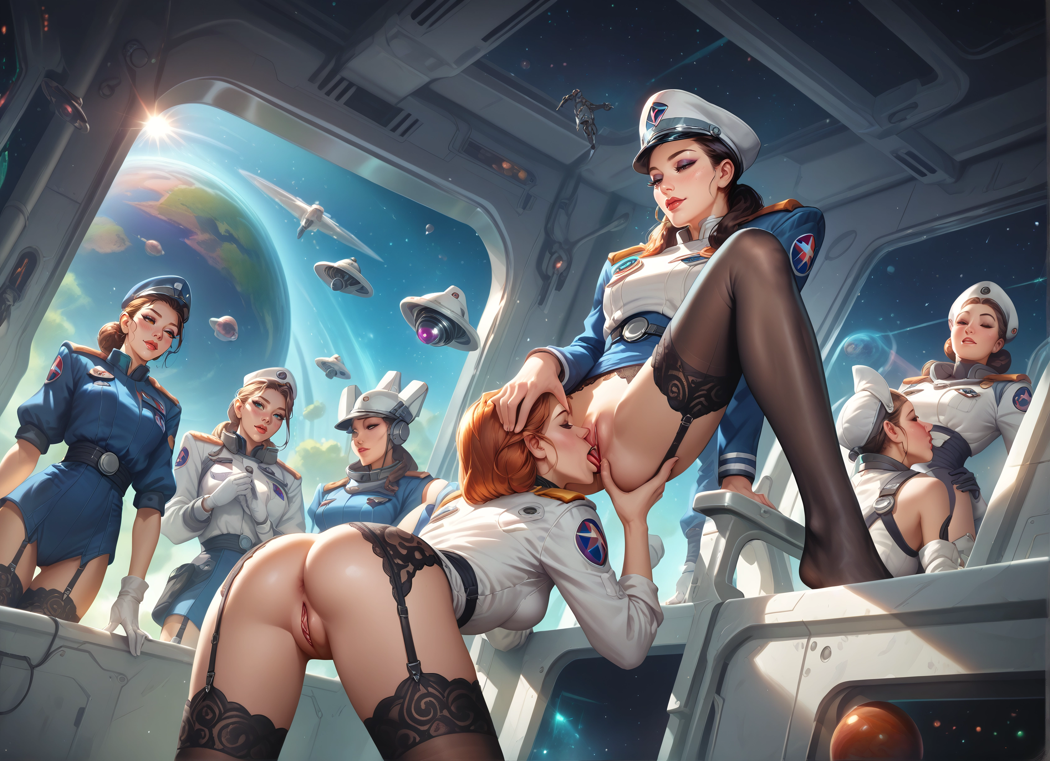 multiple girls, pussy, yuri, oral, thighhighs, cunnilingus · Yamete.gg