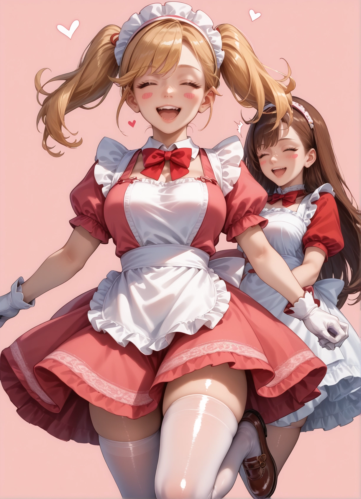 multiple girls, 2girls, thighhighs, twintails, gloves, closed eyes · Yamete.gg
