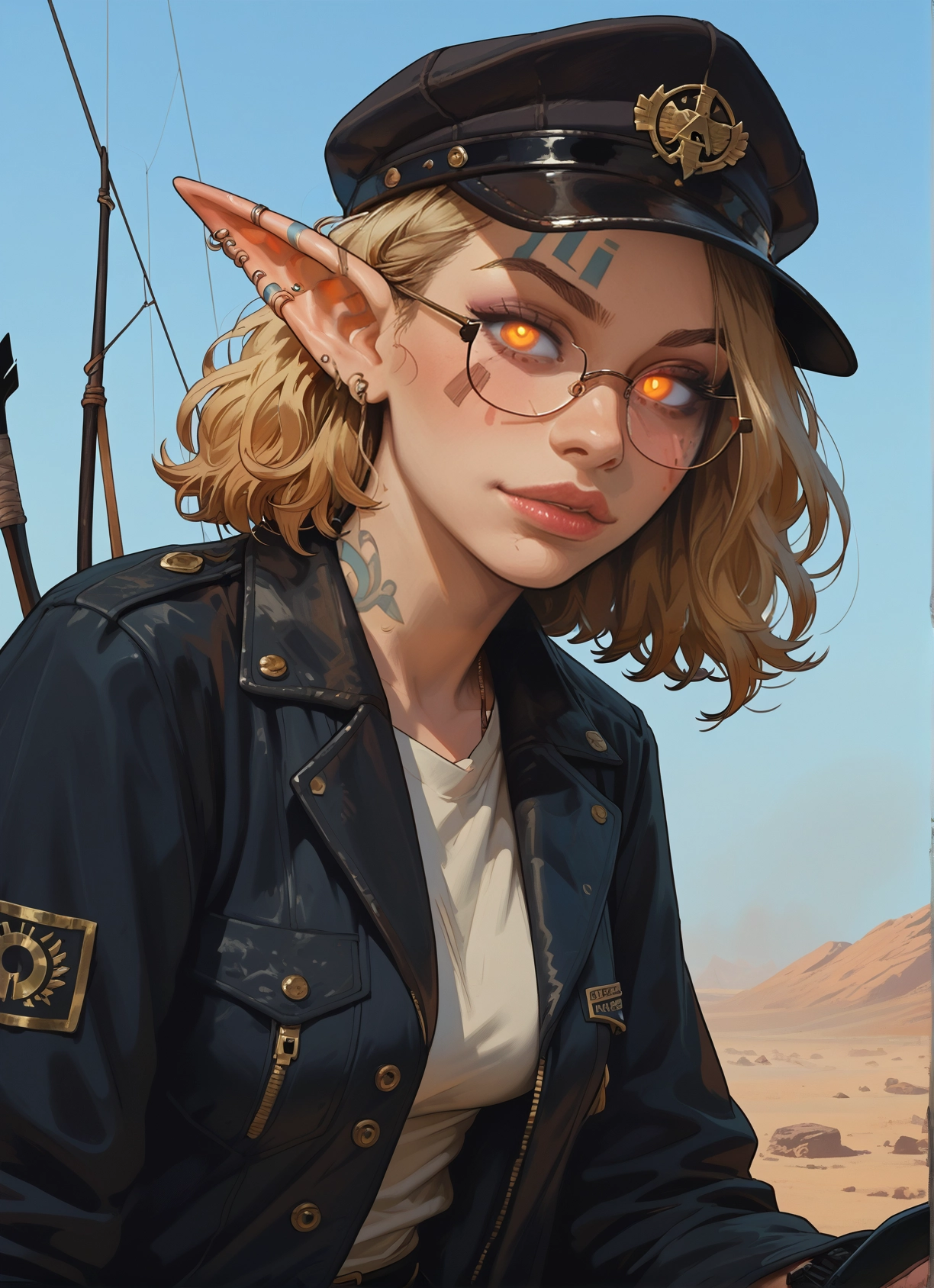 1girl, pointy ears, solo, hat, glasses, blonde hair · Yamete.gg