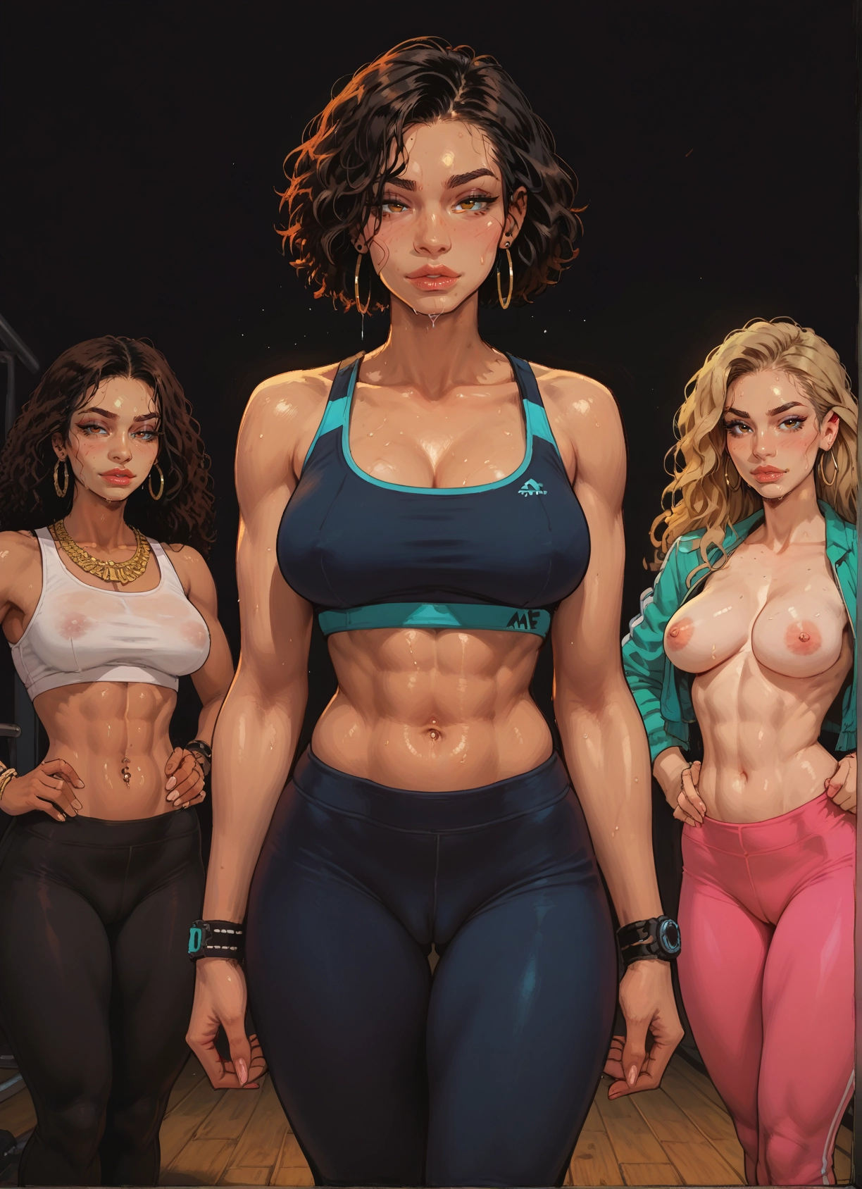 breasts, multiple girls, nipples, jewelry, earrings, 3girls · Yamete.gg