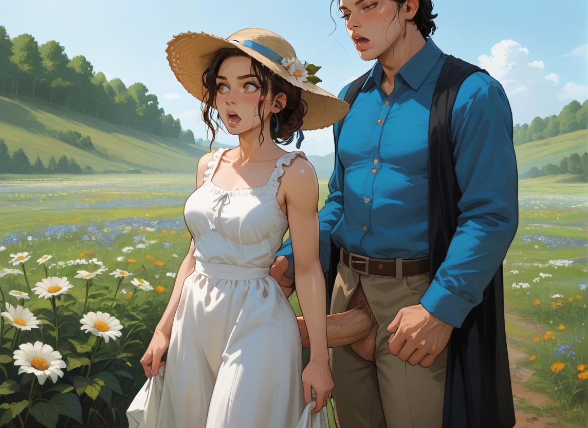 1girl, 1boy, hat, outdoors, dress, penis · Yamete.gg
