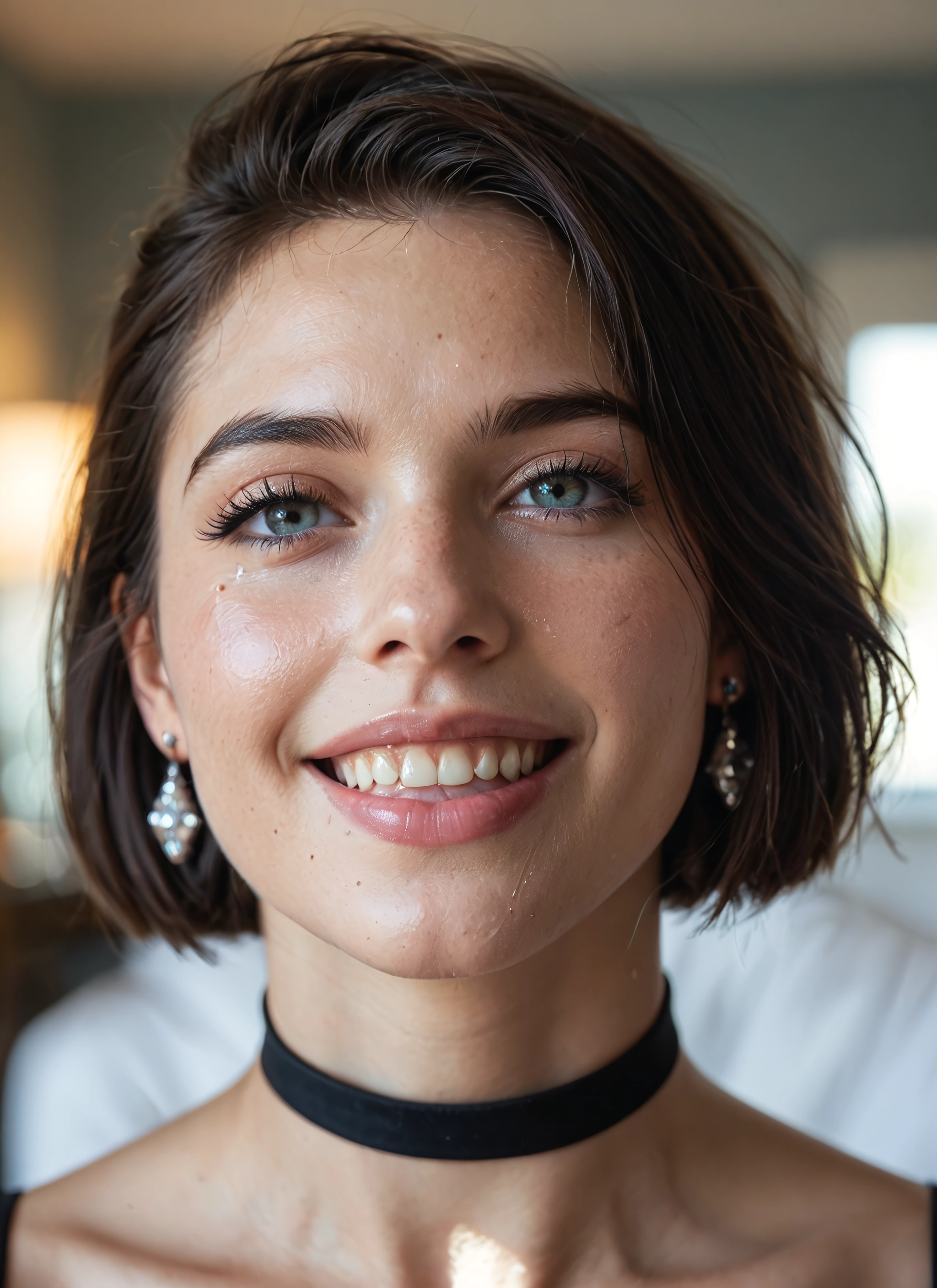 1girl, solo, jewelry, earrings, choker, looking at viewer · Yamete.gg