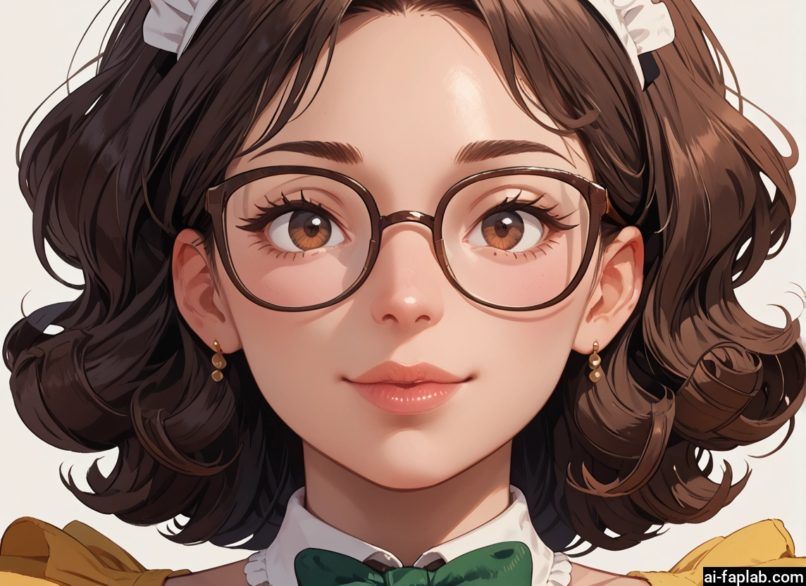 1girl, solo, brown hair, glasses, jewelry, earrings · Yamete.gg