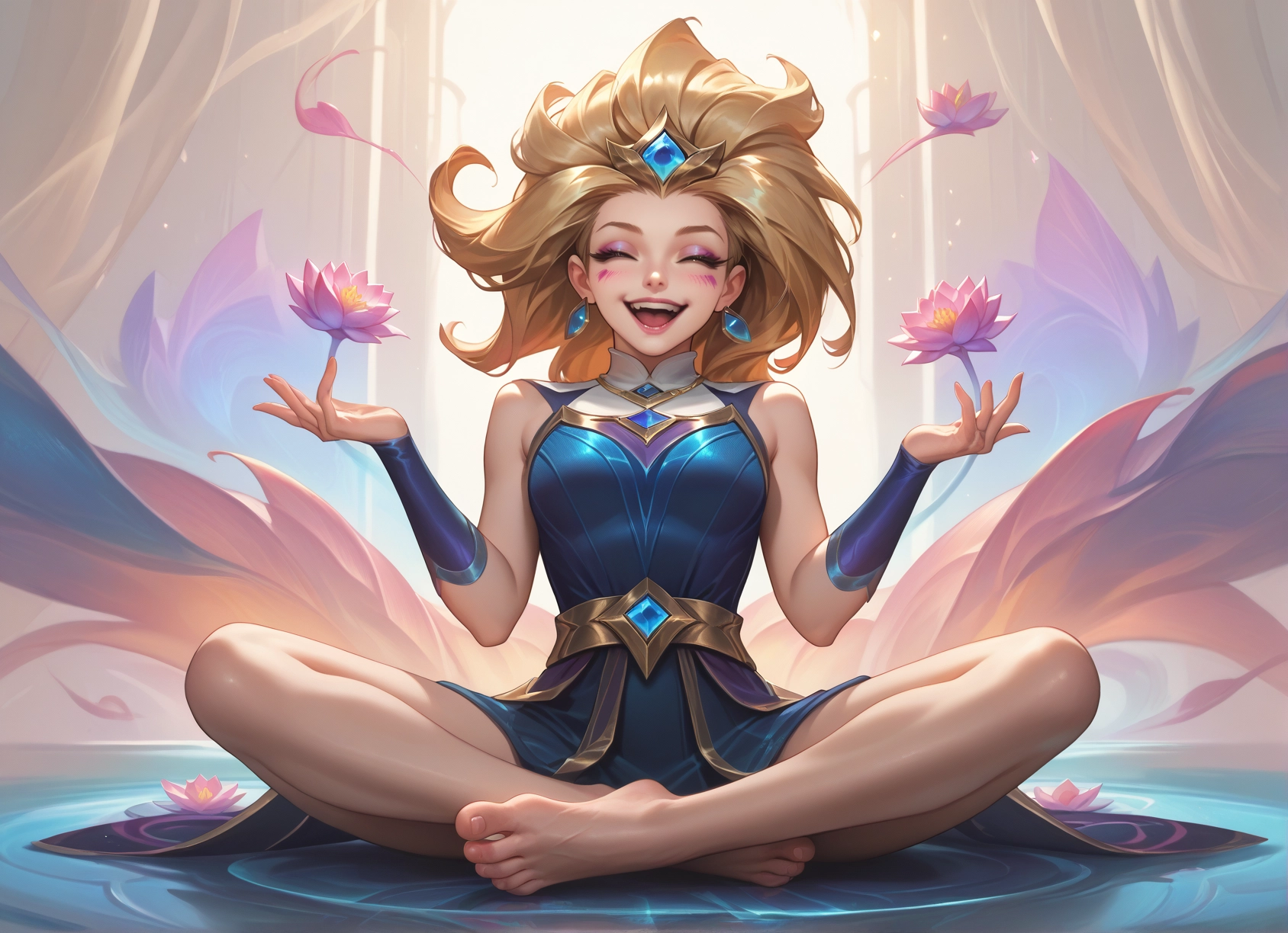 1girl, barefoot, solo, blonde hair, flower, jewelry · Yamete.gg