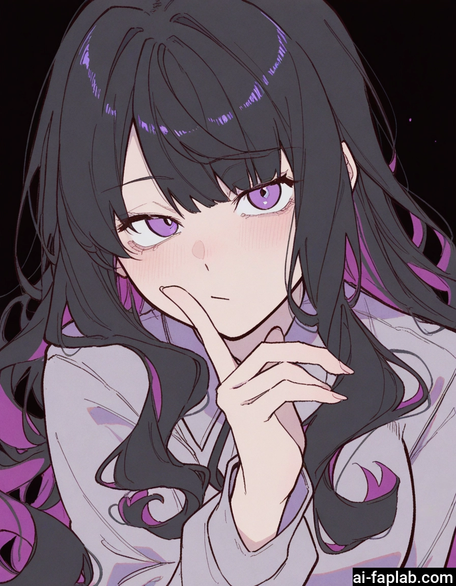 1girl, solo, black hair, multicolored hair, long hair, purple eyes