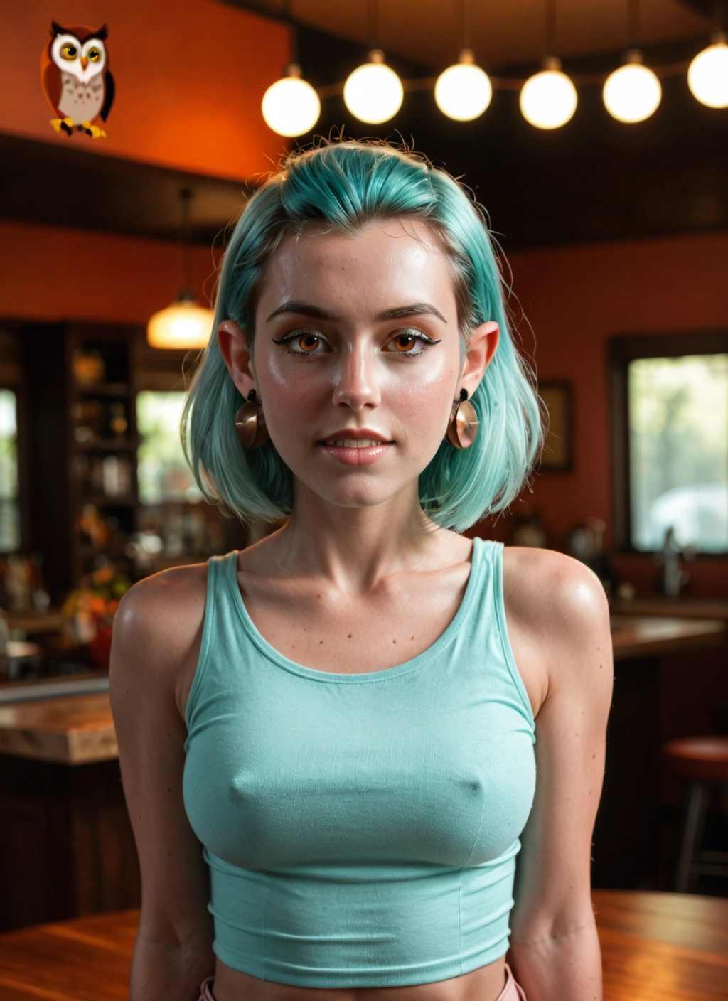 1girl, jewelry, earrings, breasts, solo, covered nipples · Yamete.gg