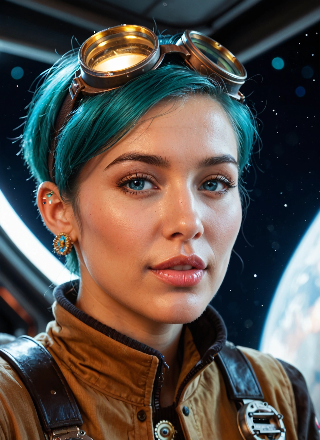 1girl, solo, goggles, jewelry, earrings, goggles on head · Yamete.gg