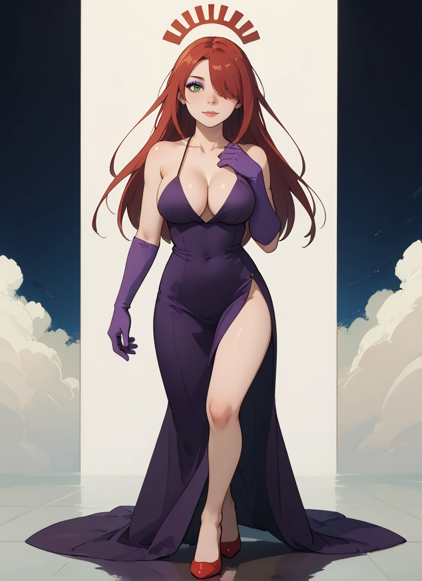 1girl, breasts, gloves, dress, green eyes, solo · Yamete.gg