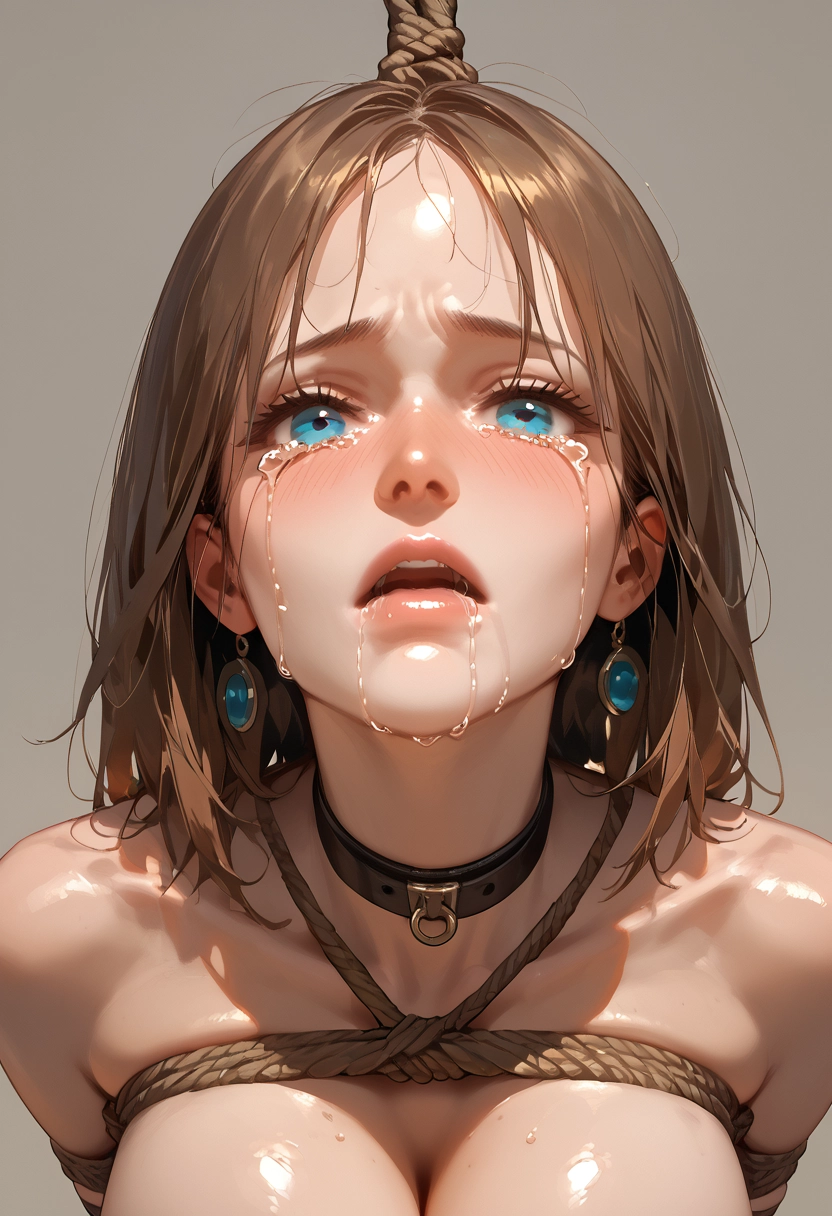 1girl, solo, brown hair, tears, blue eyes, crying · Yamete.gg
