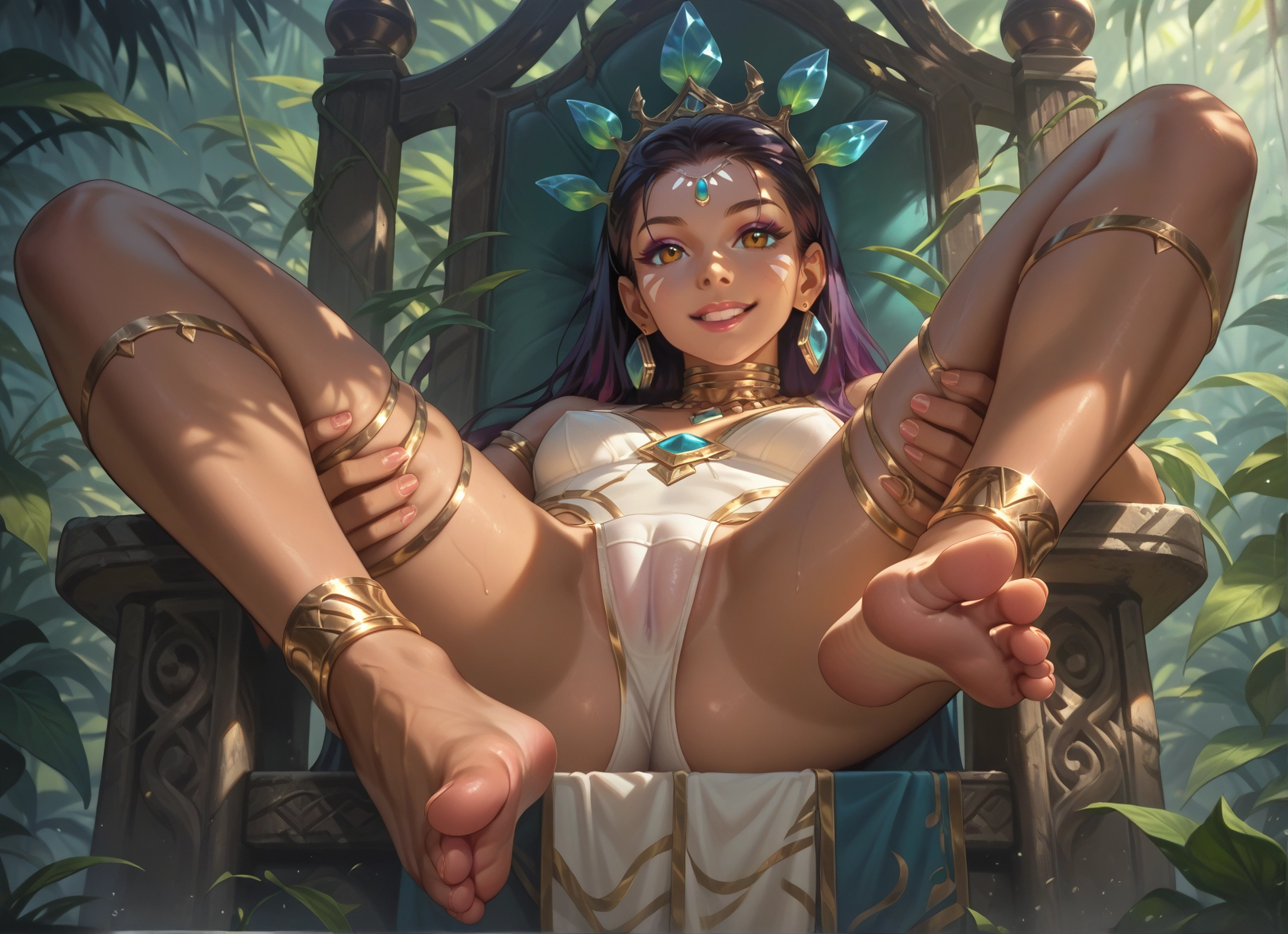 1girl, barefoot, solo, jewelry, feet, anklet · Yamete.gg