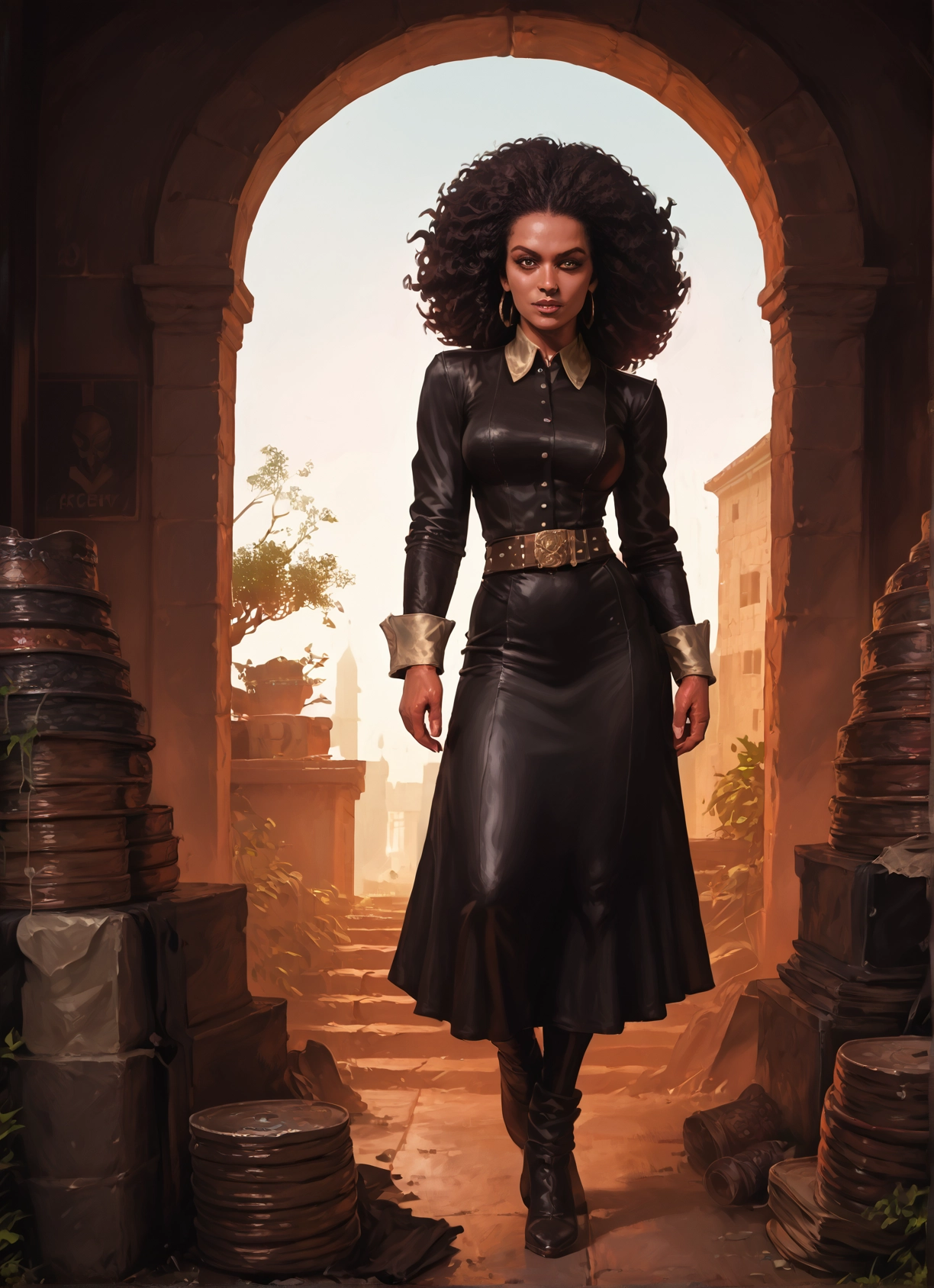 1girl, solo, jewelry, earrings, boots, belt · Yamete.gg