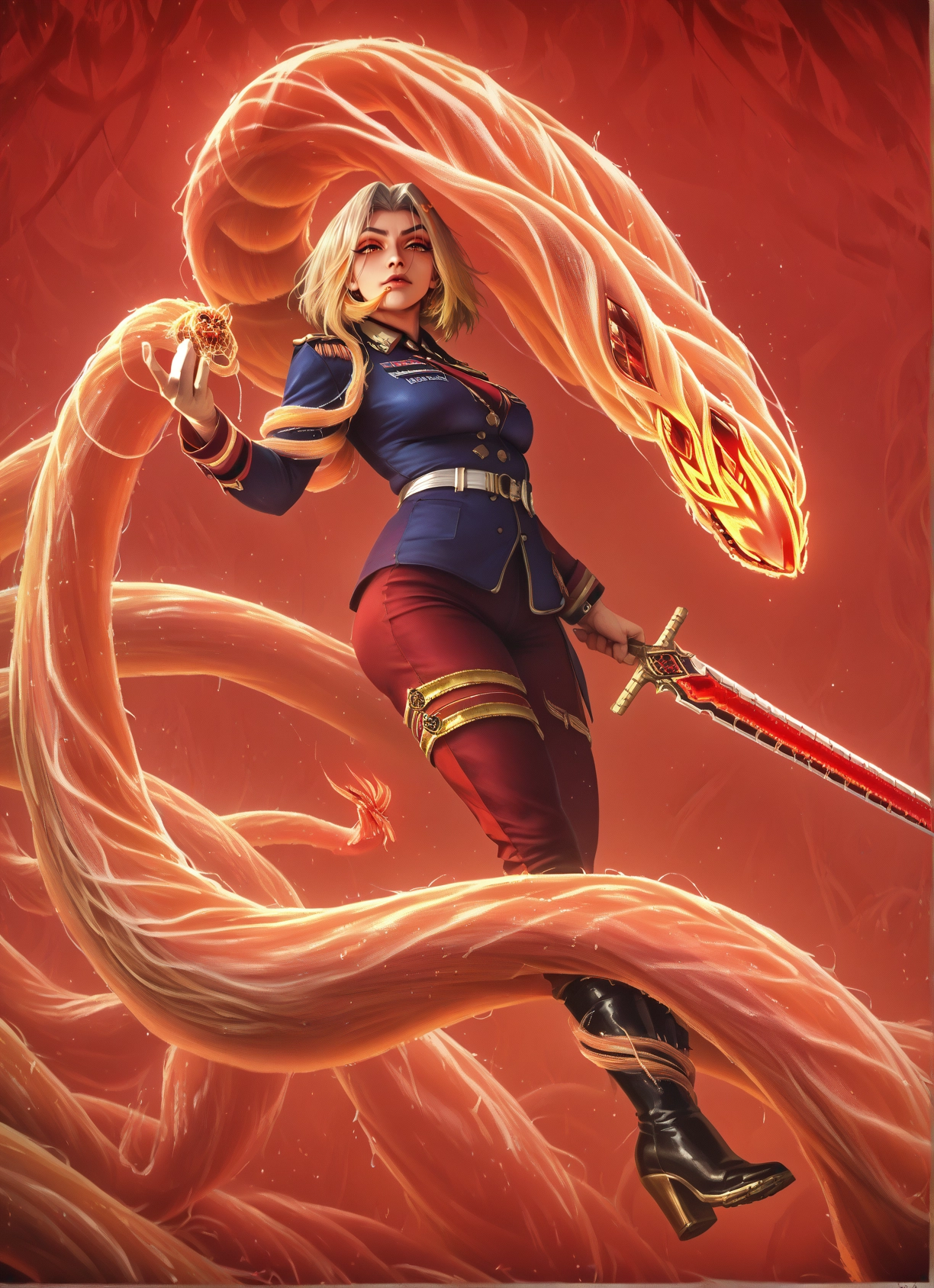 1girl, weapon, sword, blonde hair, boots, uniform · Yamete.gg