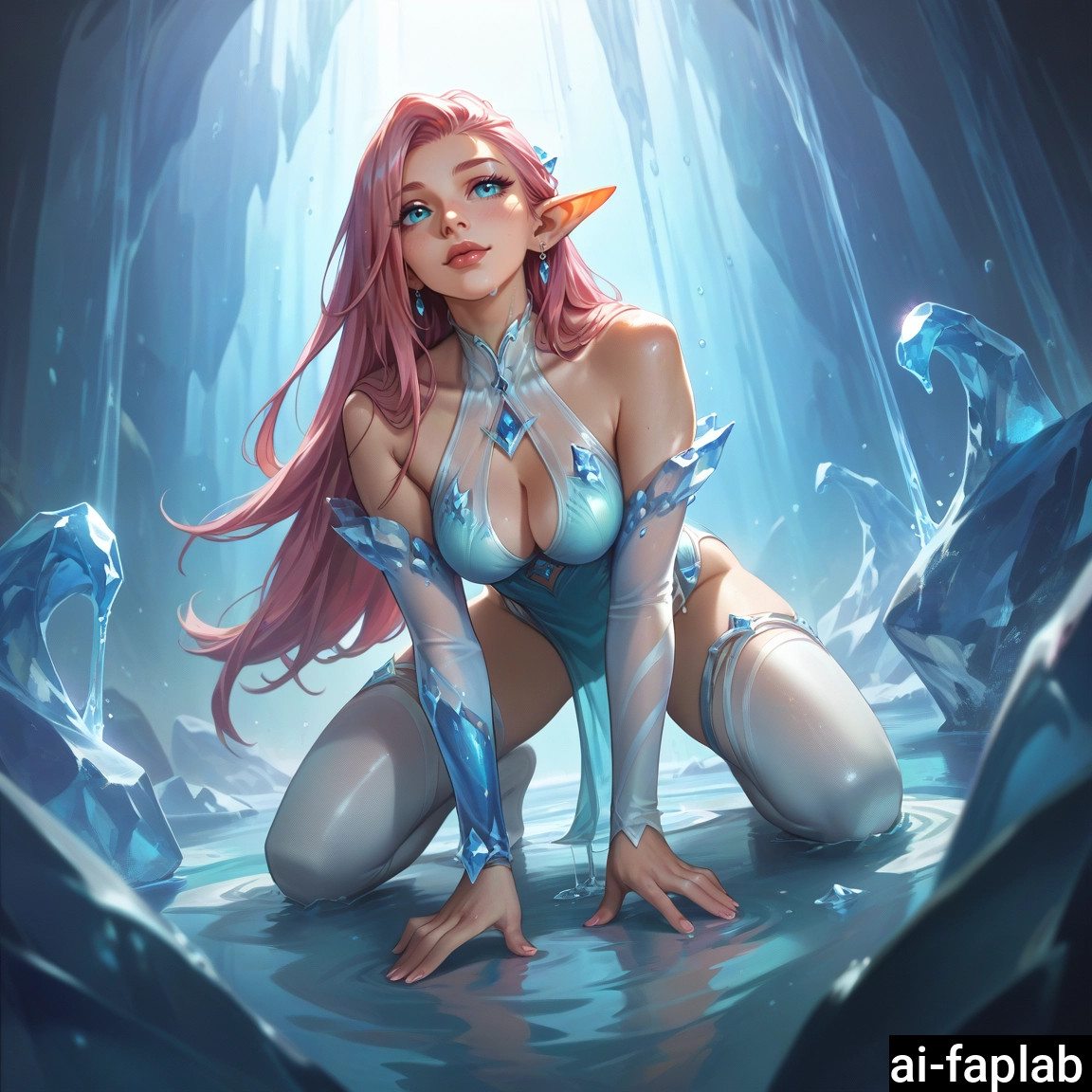 1girl, breasts, solo, thighhighs, long hair, pointy ears · Yamete.gg