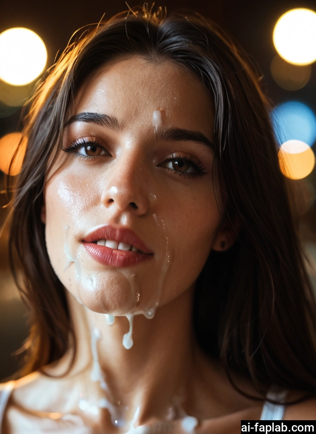 1girl, solo, cum, facial, looking at viewer, brown eyes