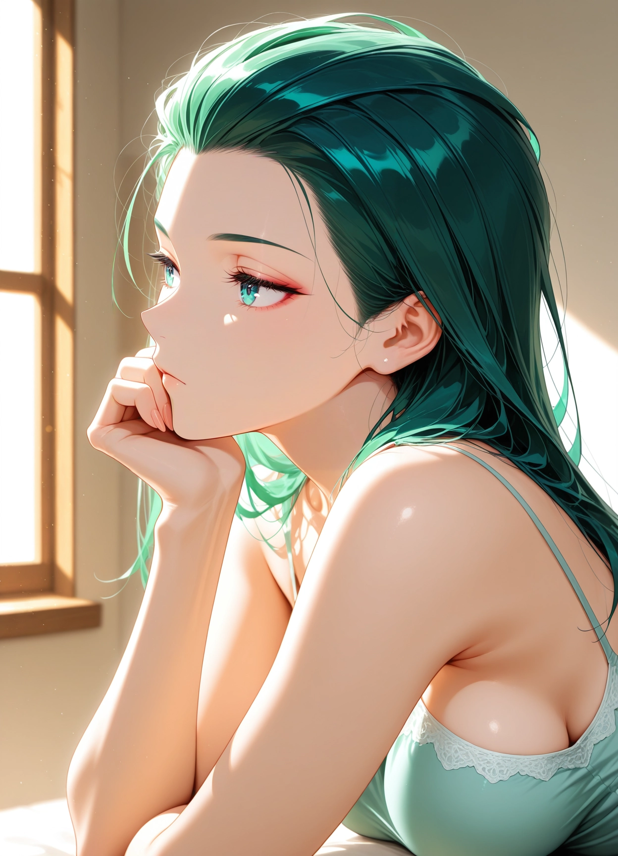 1girl, breasts, solo, long hair, window, indoors · Yamete.gg