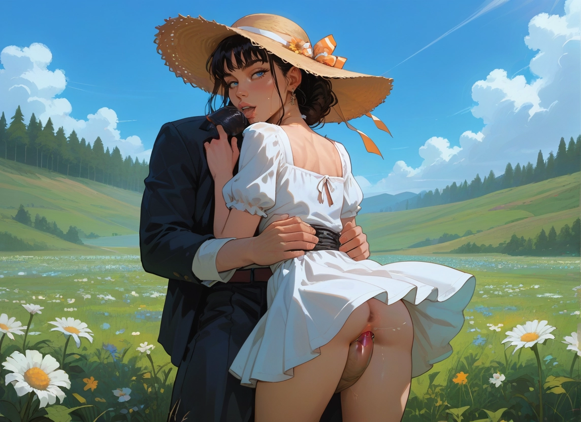 1girl, outdoors, hat, 1boy, hetero, day · Yamete.gg