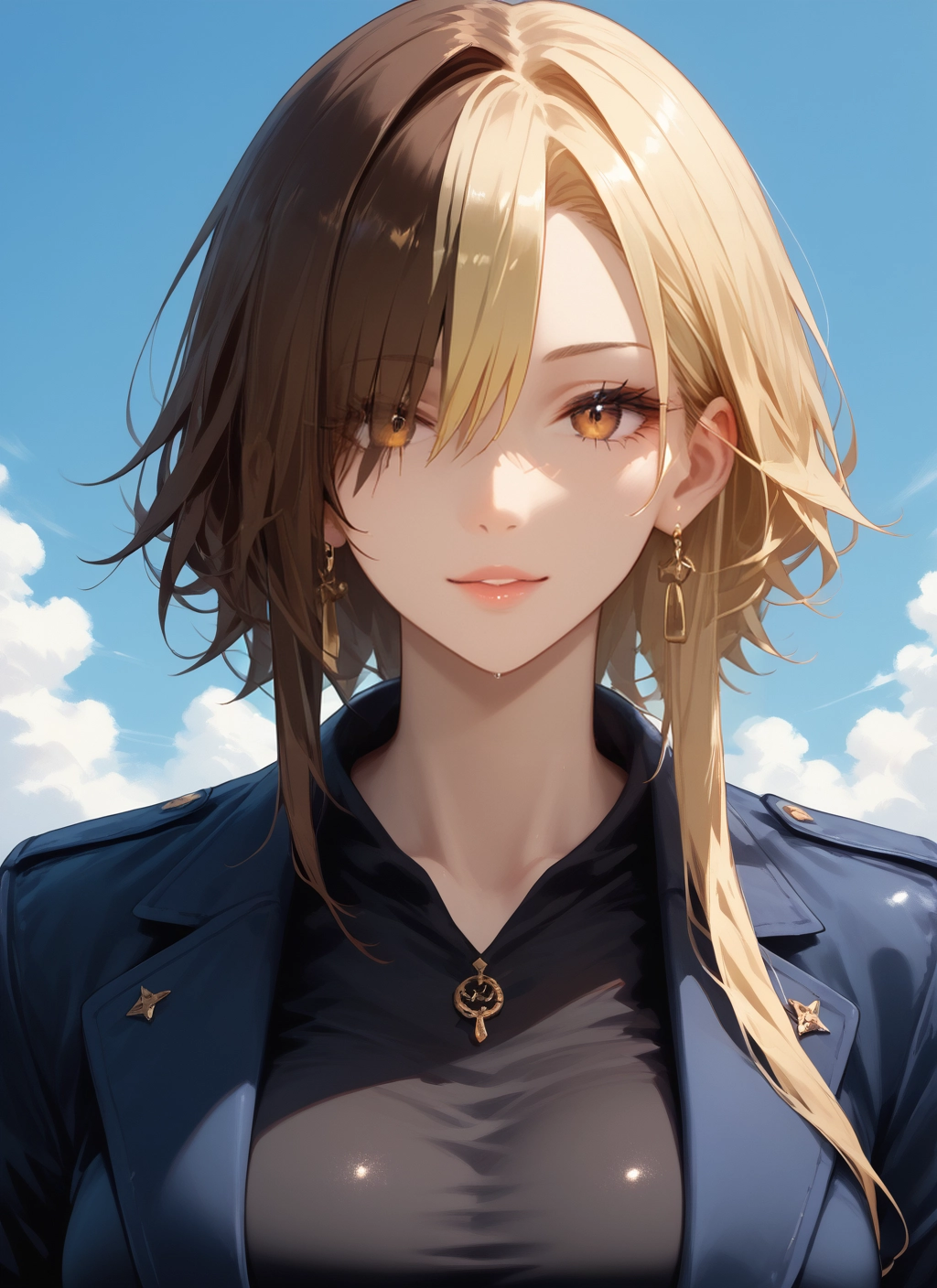 1girl, jewelry, earrings, solo, looking at viewer, jacket · Yamete.gg