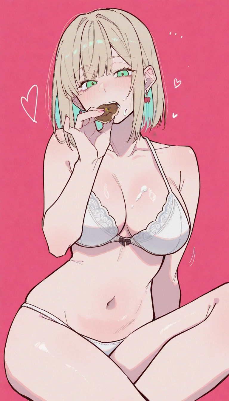 1girl, breasts, solo, earrings, green eyes, food · Yamete.gg