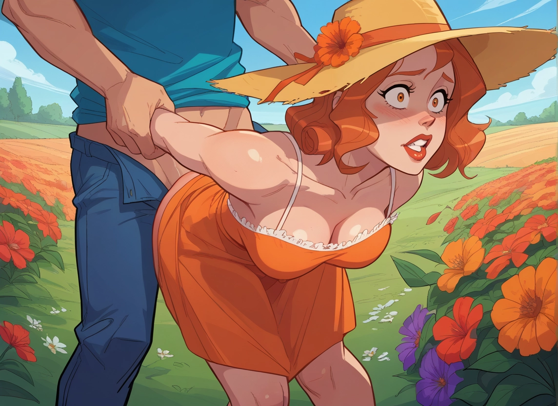 1girl, 1boy, breasts, hat, hetero, flower · Yamete.gg