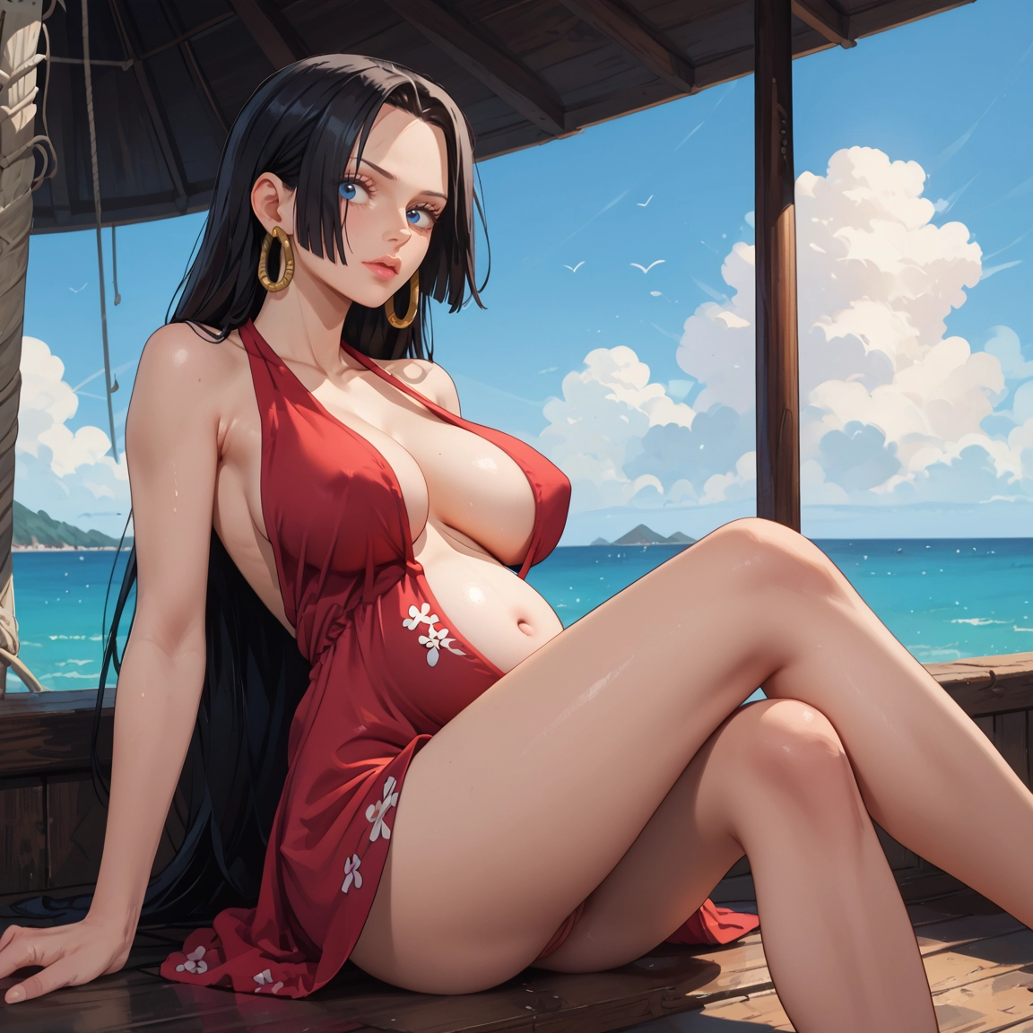 1girl, breasts, jewelry, earrings, long hair, blue eyes · Yamete.gg