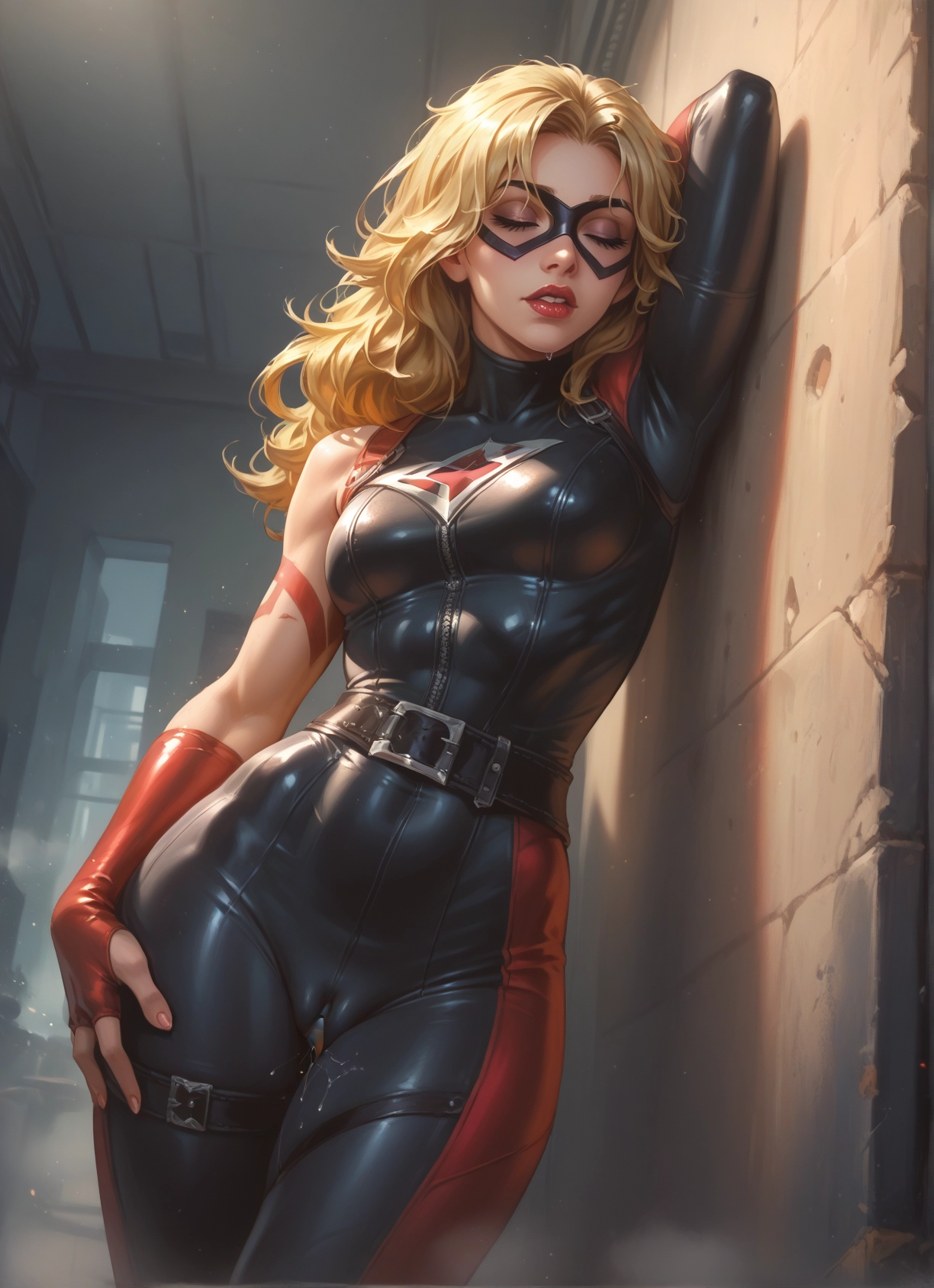 1girl, blonde hair, solo, gloves, mask, bodysuit · Yamete.gg