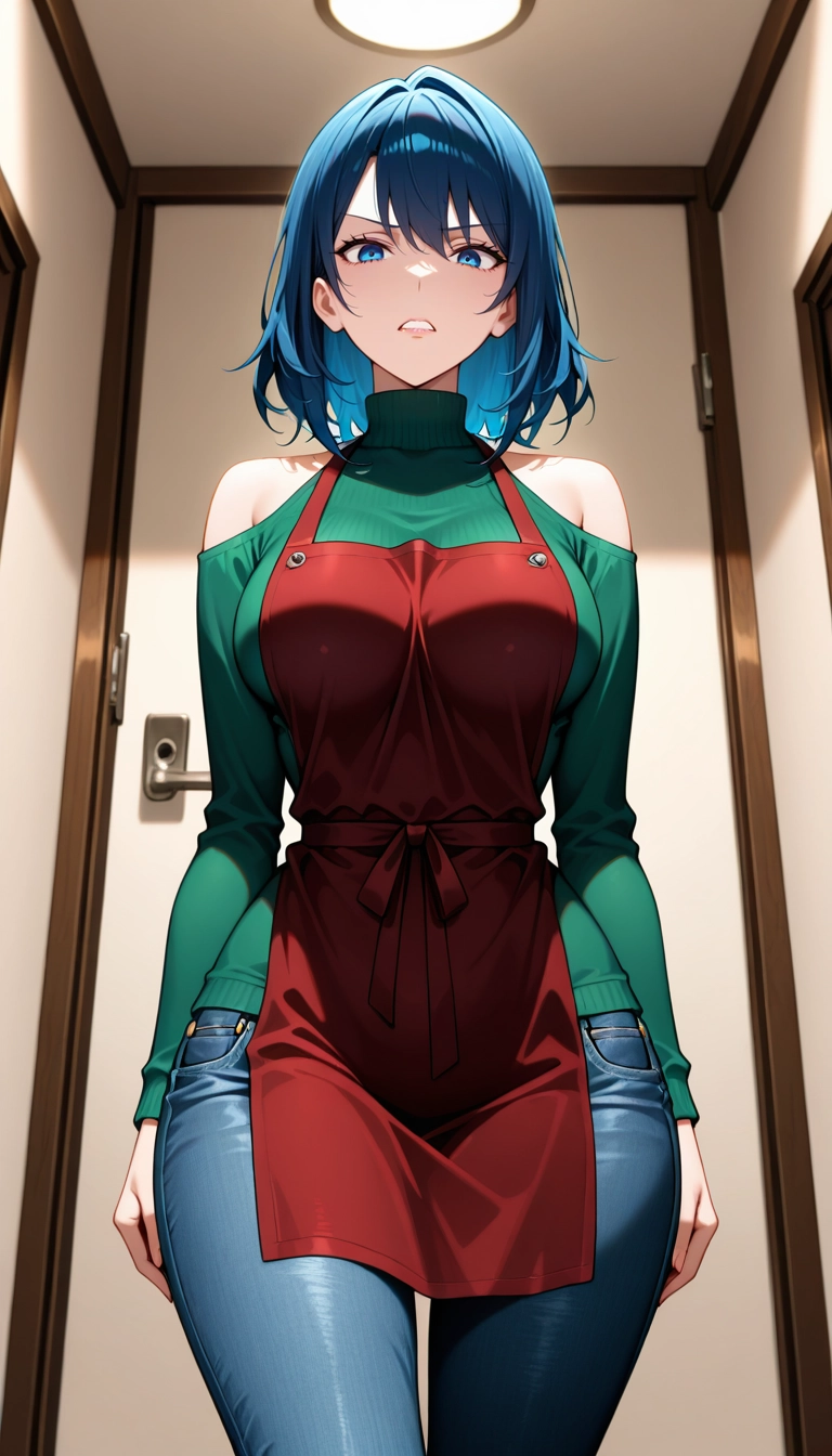 1girl, jeans, denim, apron, pants, solo · Yamete.gg