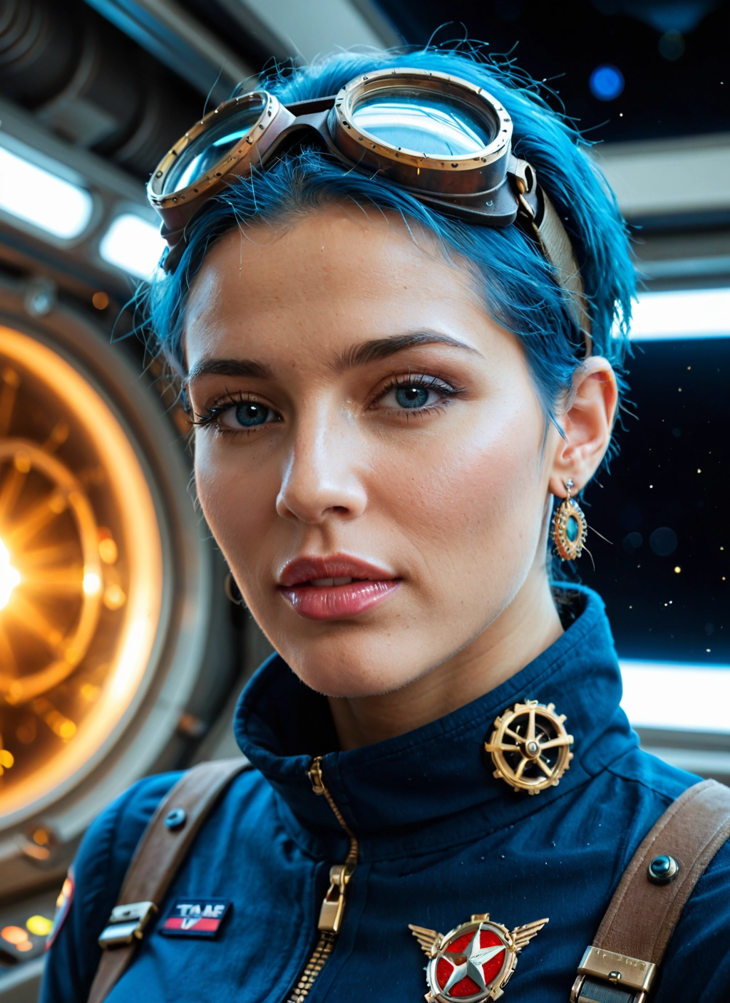 1girl, solo, goggles, jewelry, earrings, goggles on head · Yamete.gg