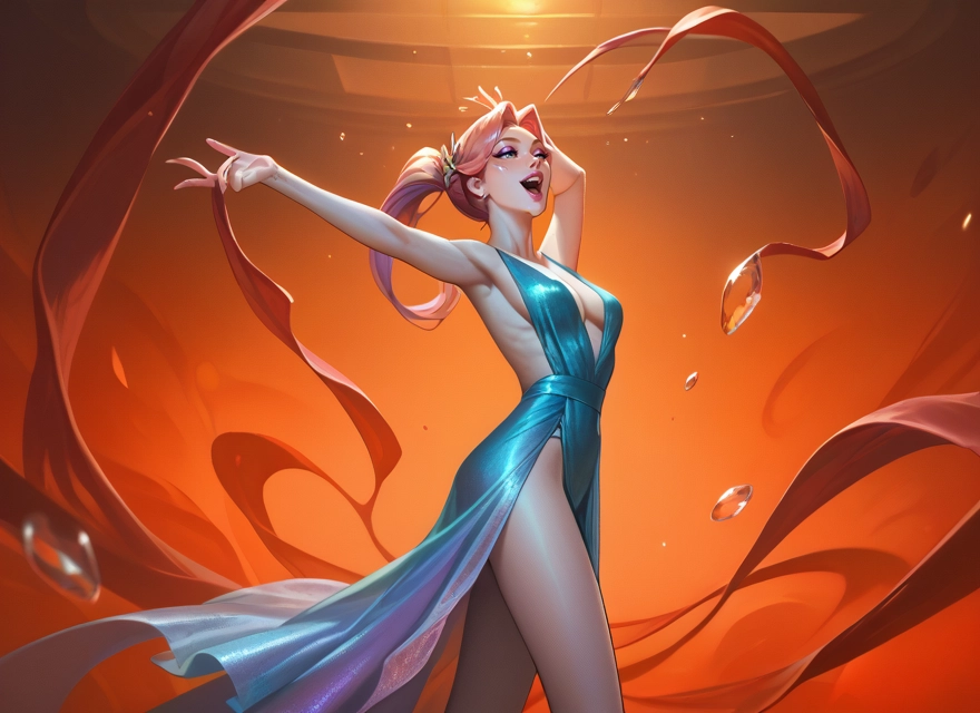 1girl, breasts, solo, dress, long hair, pink hair · Yamete.gg
