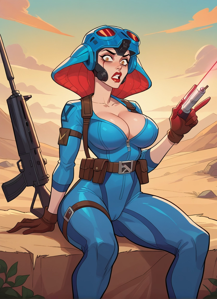 1girl, breasts, weapon, gun, gloves, solo
