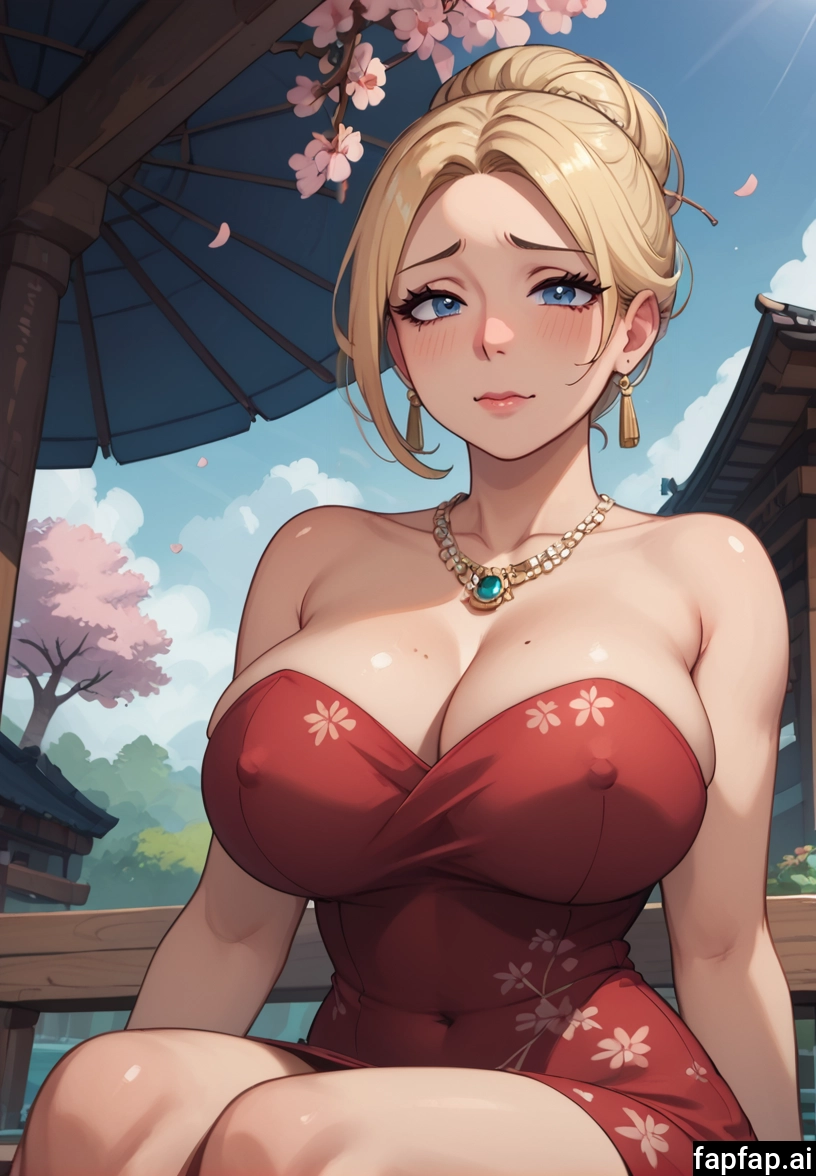 1girl, breasts, blonde hair, jewelry, solo, dress · Yamete.gg