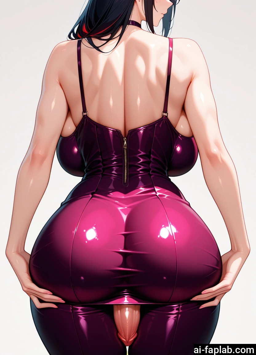 futanari, 1girl, penis, ass, breasts, black hair