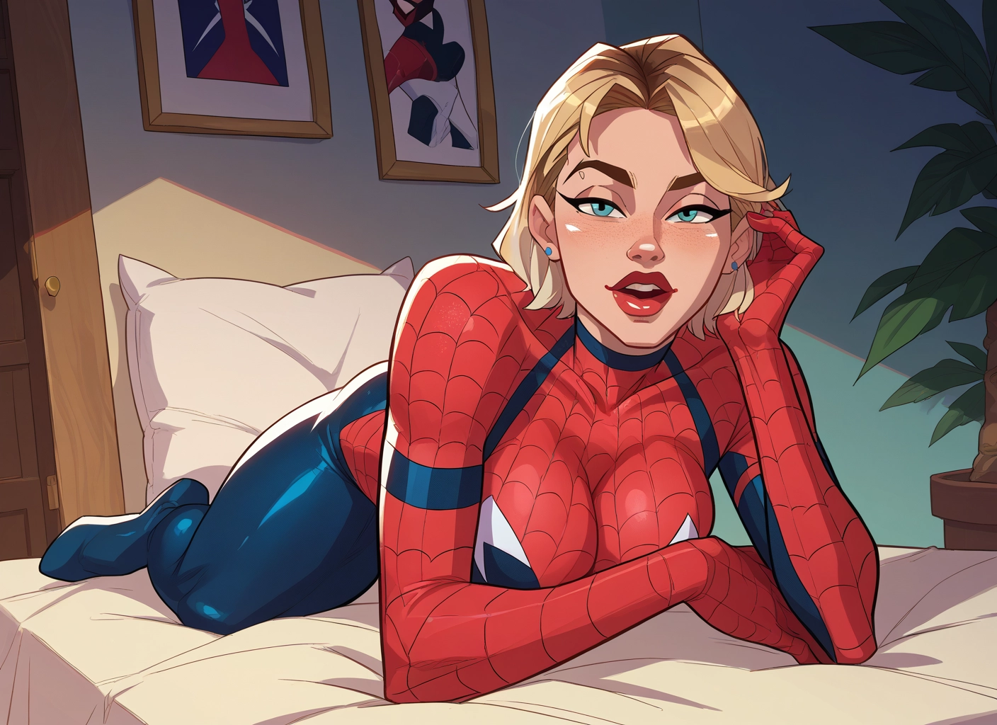 1girl, blonde hair, breasts, bodysuit, blue eyes, jewelry · Yamete.gg